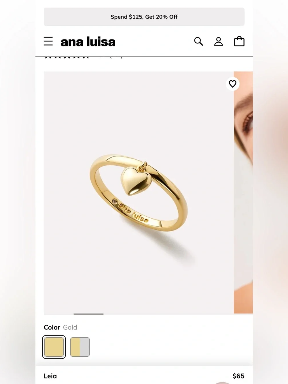 Ana Luisa Leia heart ring gold